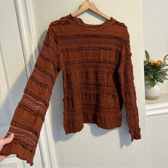 byTiMo Rust Orange Brown Eyelet Long Sleeve Top Blouse Medium - Picture 8 of 11